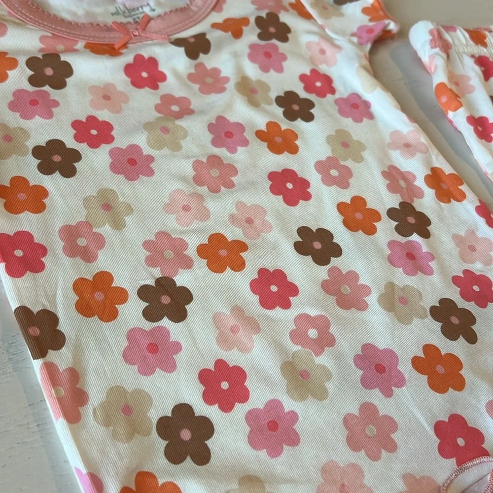 Milkberry Toddler Girl Bamboo Short Pajama Set Pink Retro Floral 3T